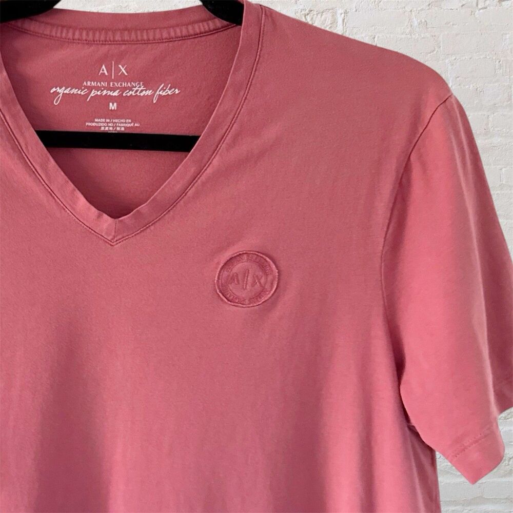 Armani Exchange Men Graphic Logo Tee Shirt Organic Pima Cotton V-Neck Size M Med